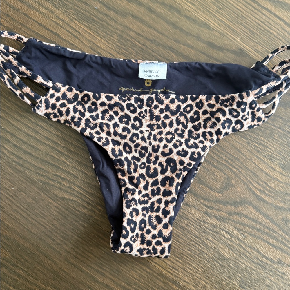 Spiritual Gangster Brown Leopard Print Bikini Bottom Cheeky Swim Women's Sz S